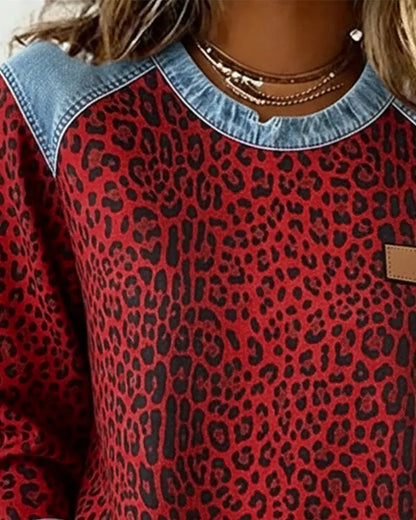 Selara - Soft-Touch Leopard Patchwork Jumper - Grey