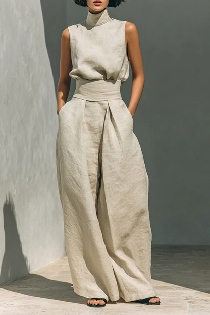Nerina- Sleeveless Wide-Leg Jumpsuit - Blue