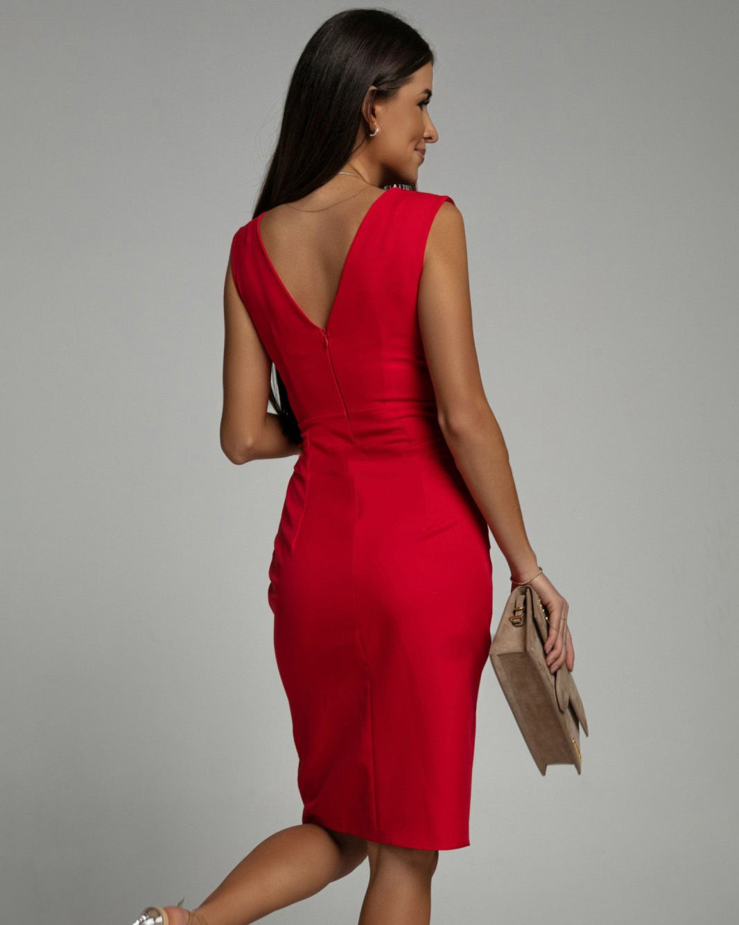 Kaela - Fitted Draped Midi Dress - Dark Green