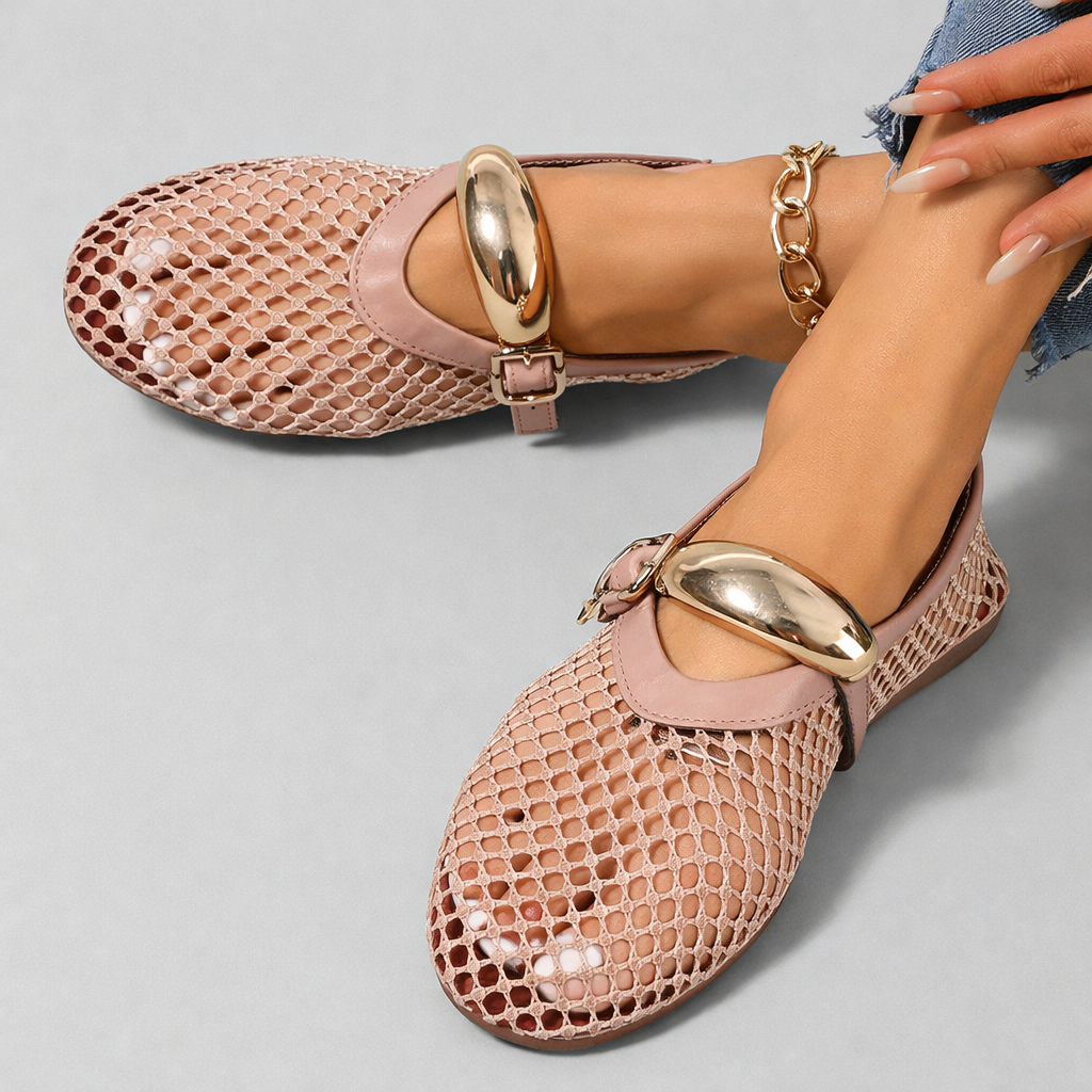 Auberine - Cushioned Mary Jane Ballerinas - Pink