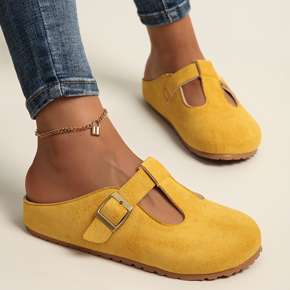 Korae - Buckle T-Strap Clogs - Yellow