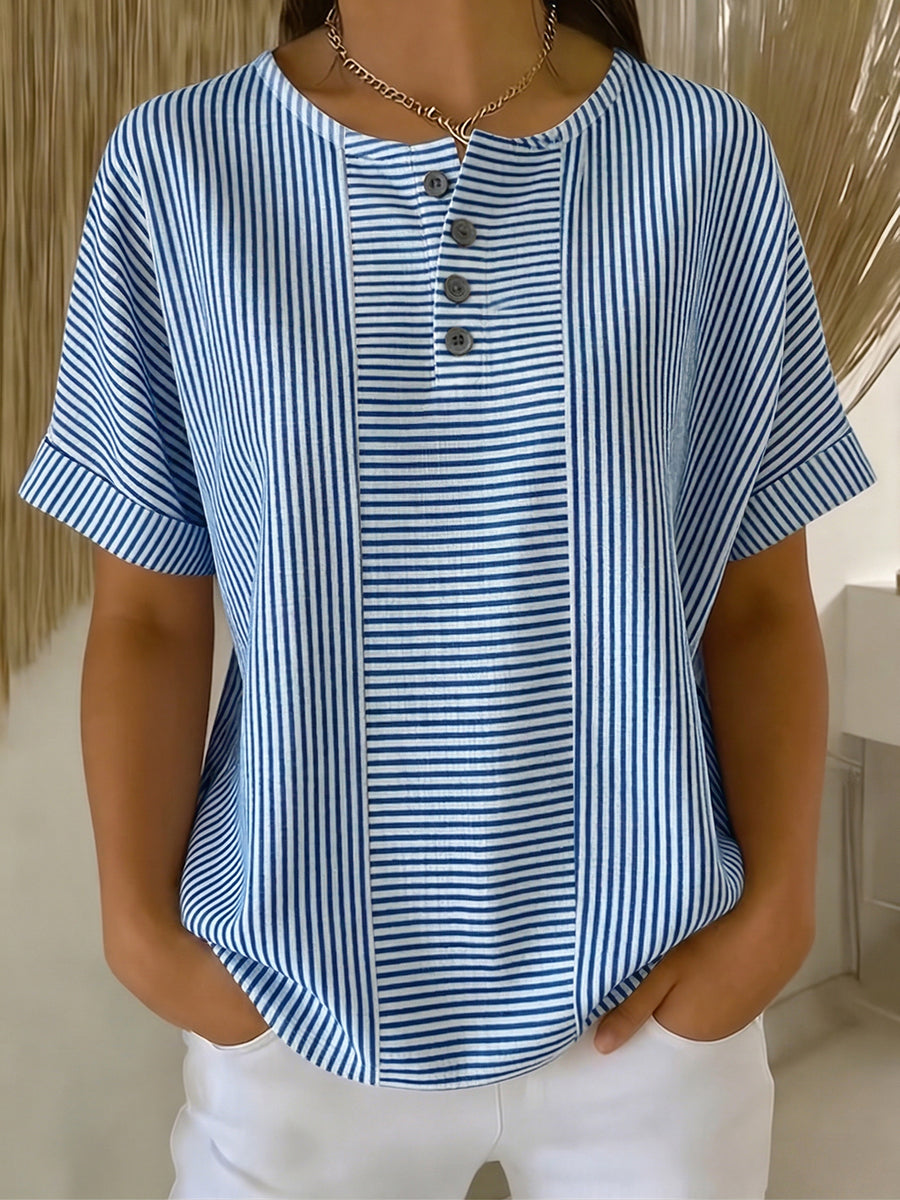 Selvara - Striped Button Blouse - Blue