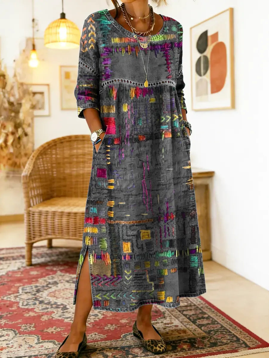 Maelle - Printed Loose Midi Dress Casual Fit - Yellow