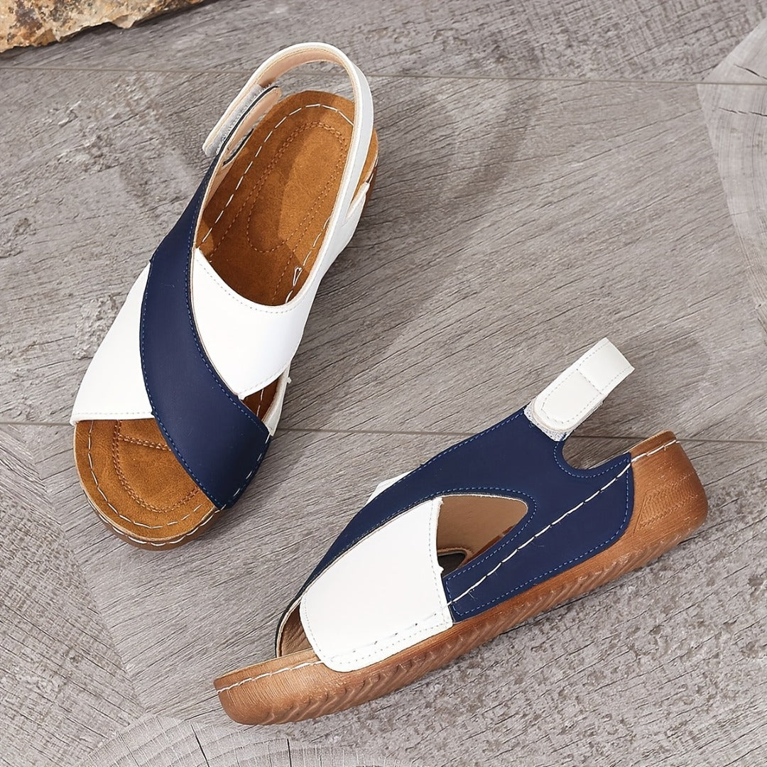 Gela - Open-Toe Comfort Sandals - Blue and White