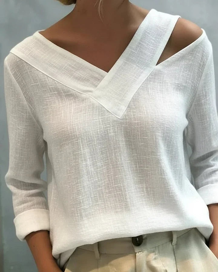 Calira - Soft-Touch V-Neck Off-Shoulder Top - White