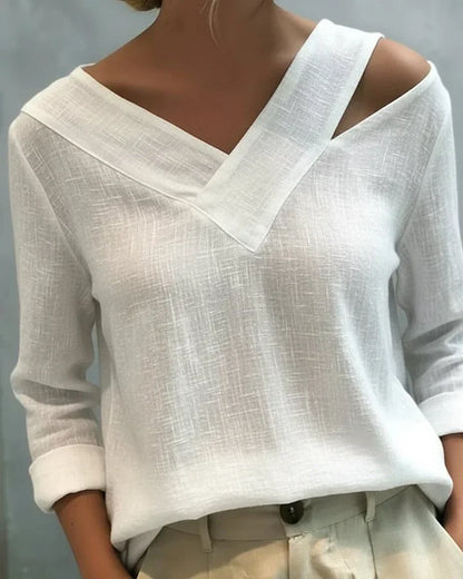 Calira - Soft-Touch V-Neck Off-Shoulder Top - White