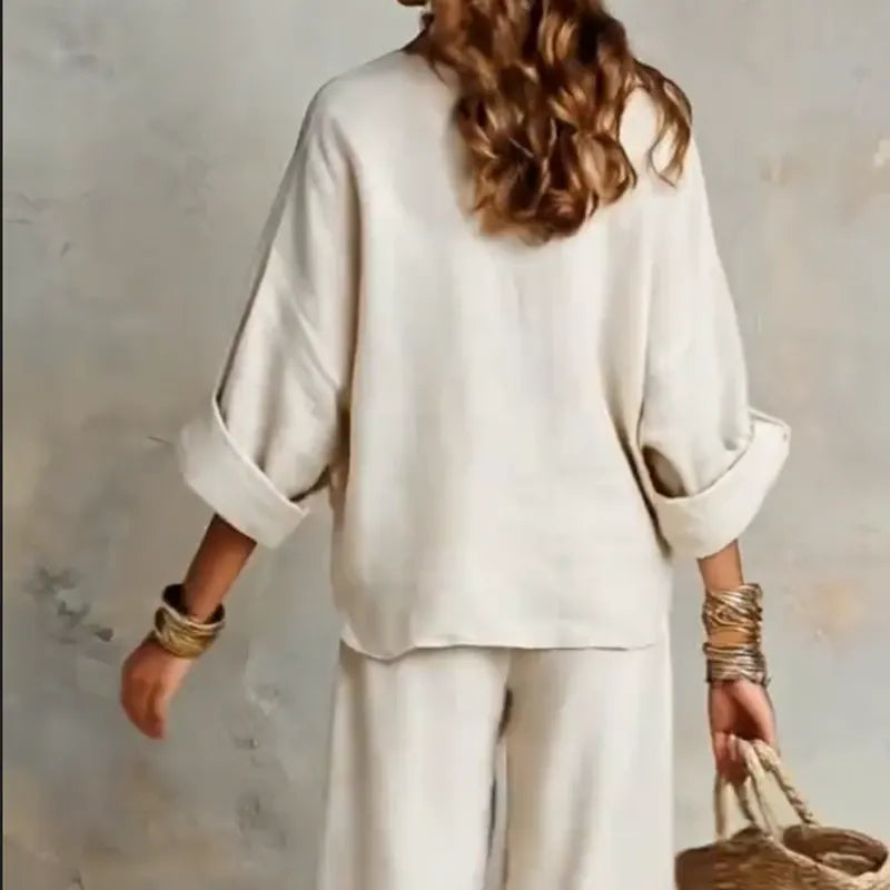 Zinnoria - Breezy Linen Two Piece Set - Beige