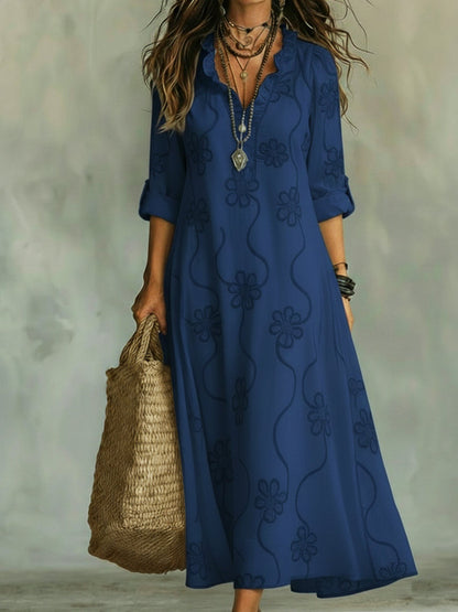 Kallie - Embroidered V Neck Maxi Dress Casual Fit - White