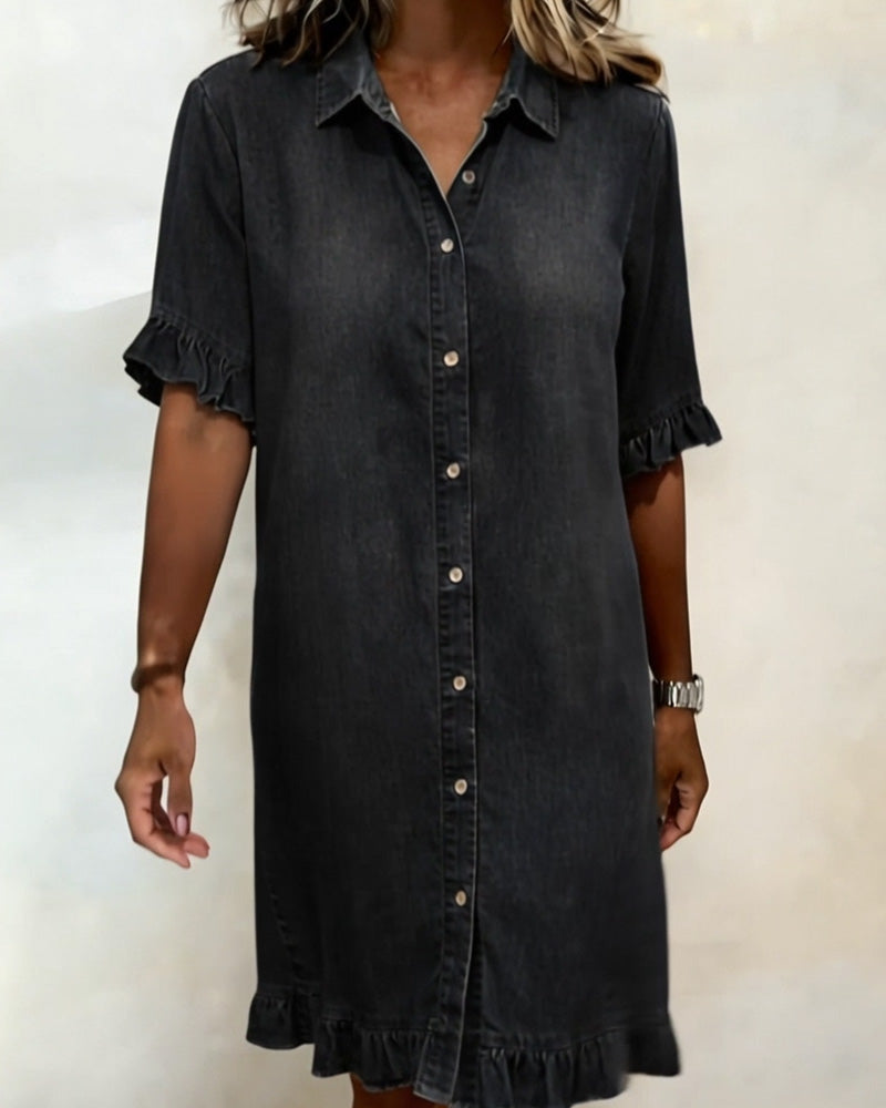 Kirella - Button Front Shirt Dress - Black