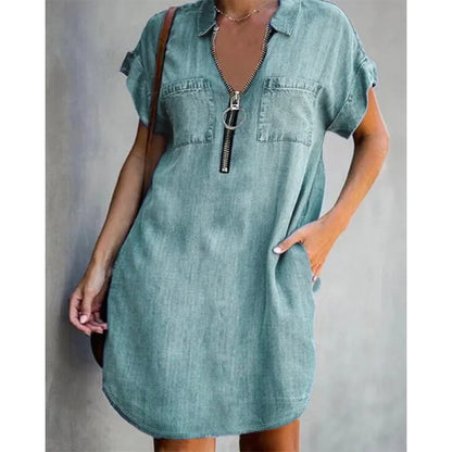 Genevalle - Casual Chambray Pocket Dress - Dark blue