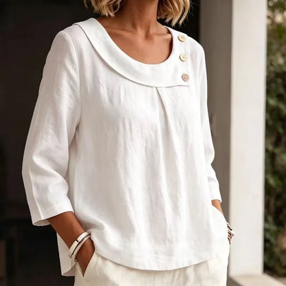 Brionelle - Soft-Touch Linen Blouse - White