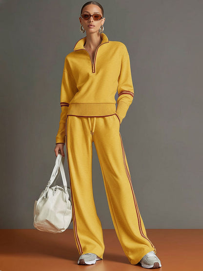 Honora - Soft-Touch Wide-Leg Two-Piece Set - Yellow