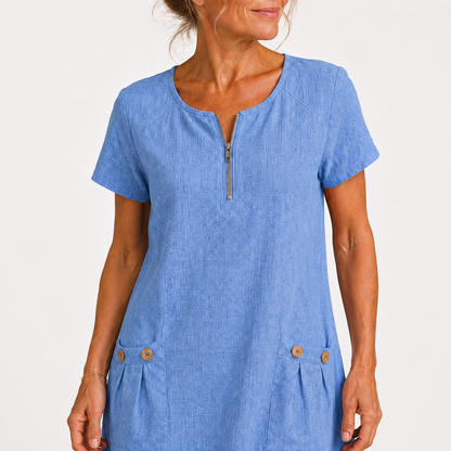 Lucienne - Lightweight Linen Dress - Blue