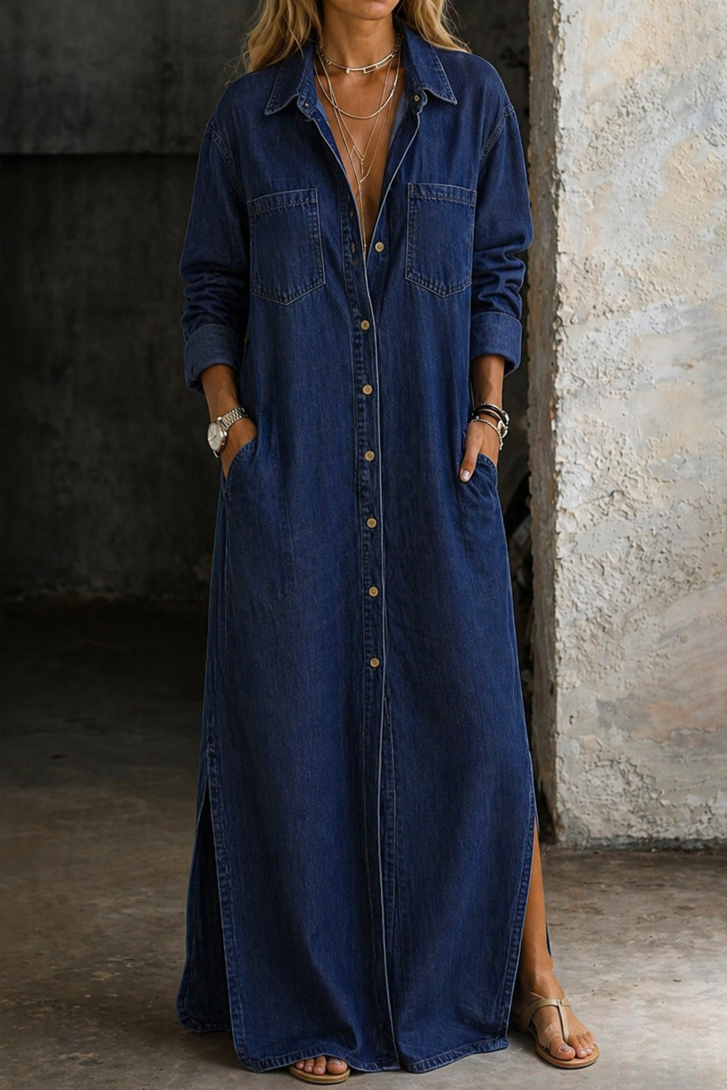 Ashlina - Soft-Touch Shirt Dress - Blue