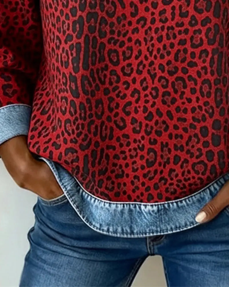 Selara - Soft-Touch Leopard Patchwork Jumper - Grey