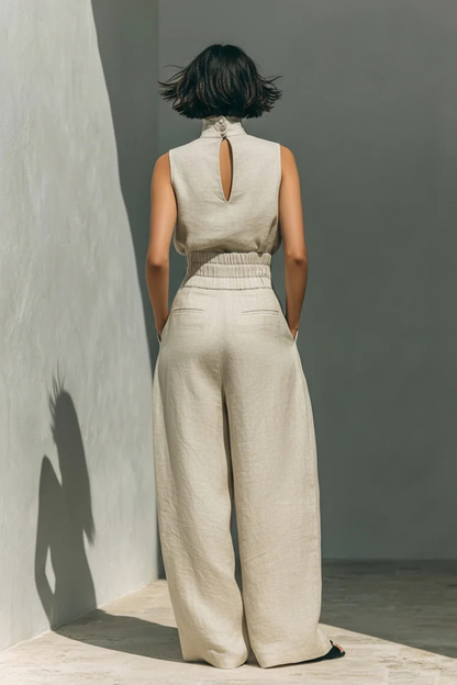 Nerina- Sleeveless Wide-Leg Jumpsuit - Blue