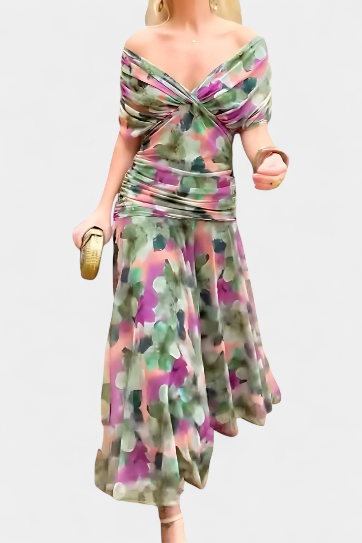 Tamsyn - Soft-Touch Floral Maxi Dress - Green and Purple