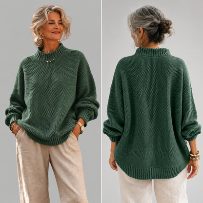 Oriane - Textured Mock-Neck Sweater - Green