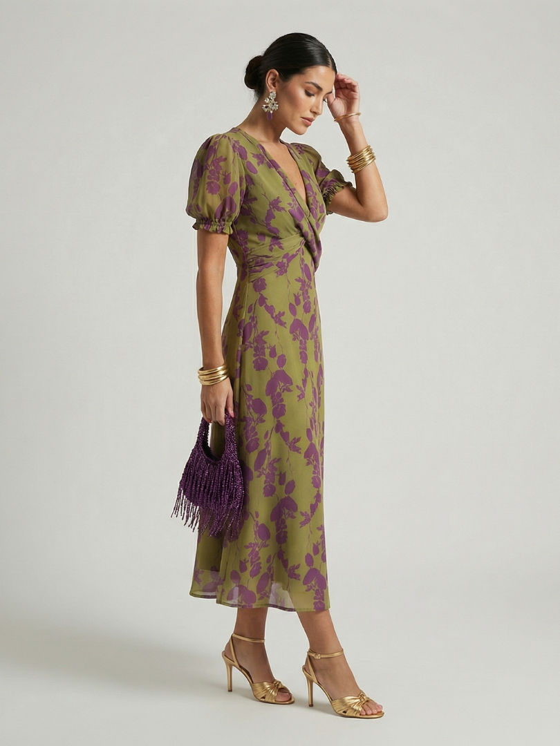 Odetta - Soft-Touch Floral Wrap Midi Dress - Green
