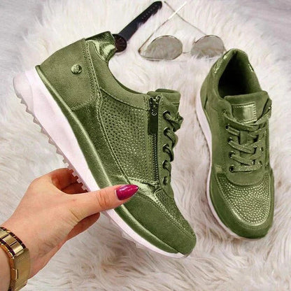 Raina - Lace Up Sneakers With Side Zip Casual Fit - Beige