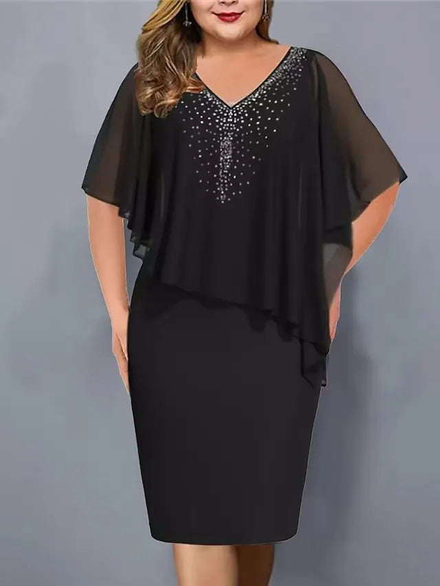 Lirienne - Premium Rhinestone V-Neck Midi Dress - Burgundy
