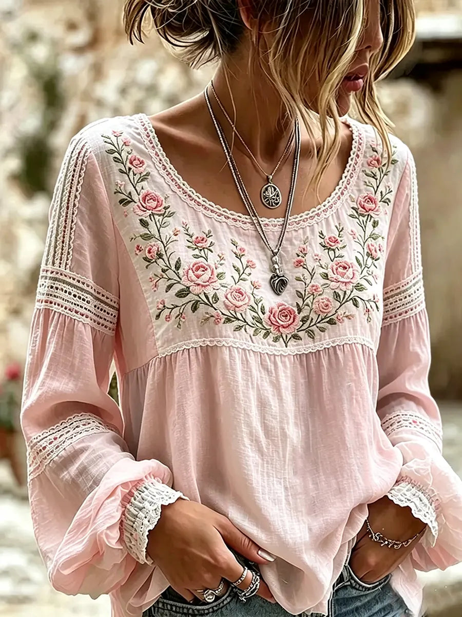 Tressalia - Embroidered Linen Blouse - Multicolour