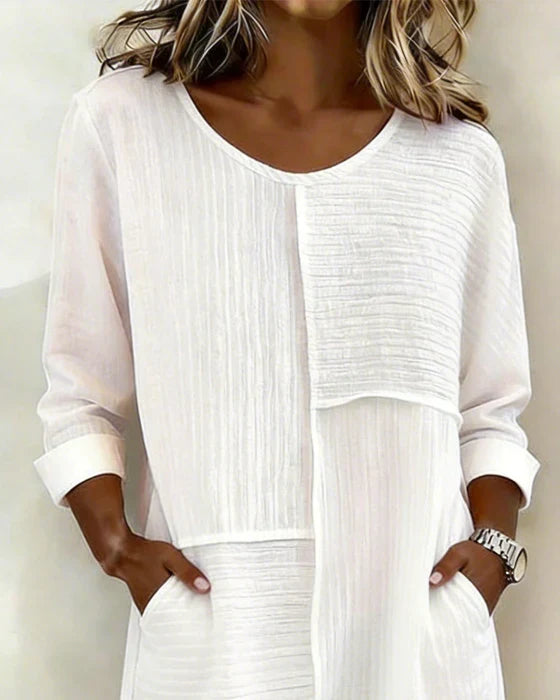 Taryn - Soft-Touch Long Sleeve Shift Dress - White