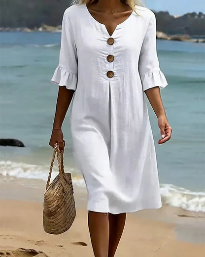 Jonquil - Button Front Casual Dress - White