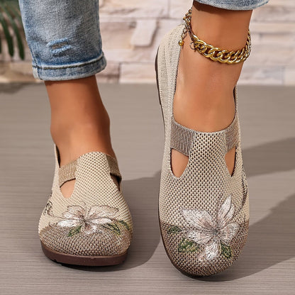 Xara - Floral Slip-On Flats - Burgundy