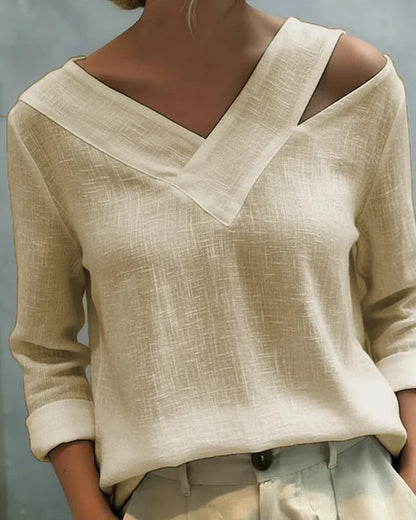 Calira - Soft-Touch V-Neck Off-Shoulder Top - White
