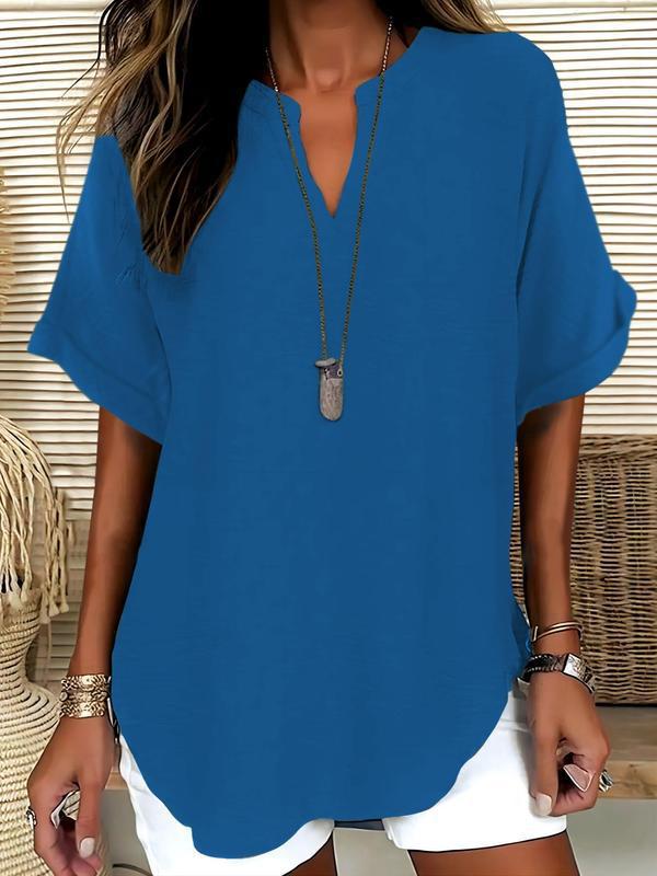 Xalina - Soft-Touch Notched-Neck Blouse - Black