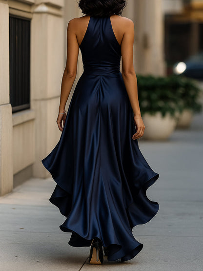 Palmer - Luxe Halter Wrap Maxi Dress - Navy