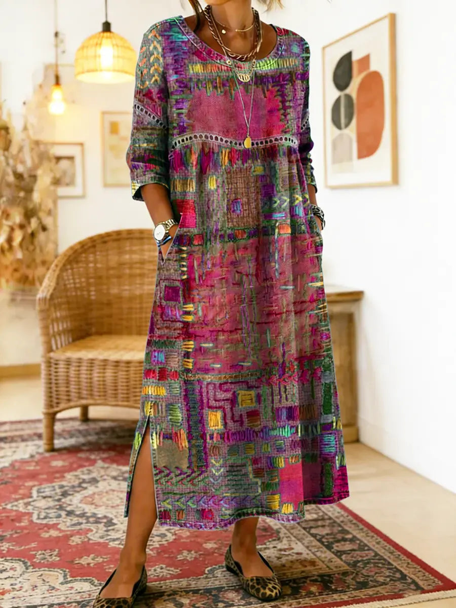 Maelle - Printed Loose Midi Dress Casual Fit - Yellow
