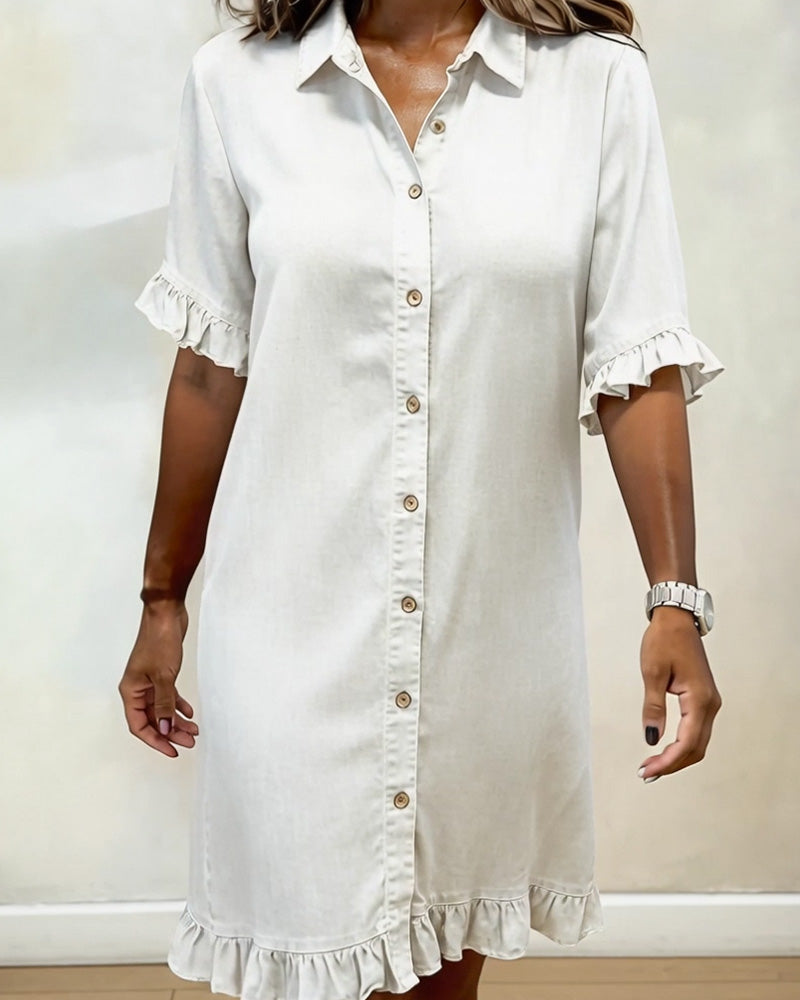 Kirella - Button Front Shirt Dress - Black