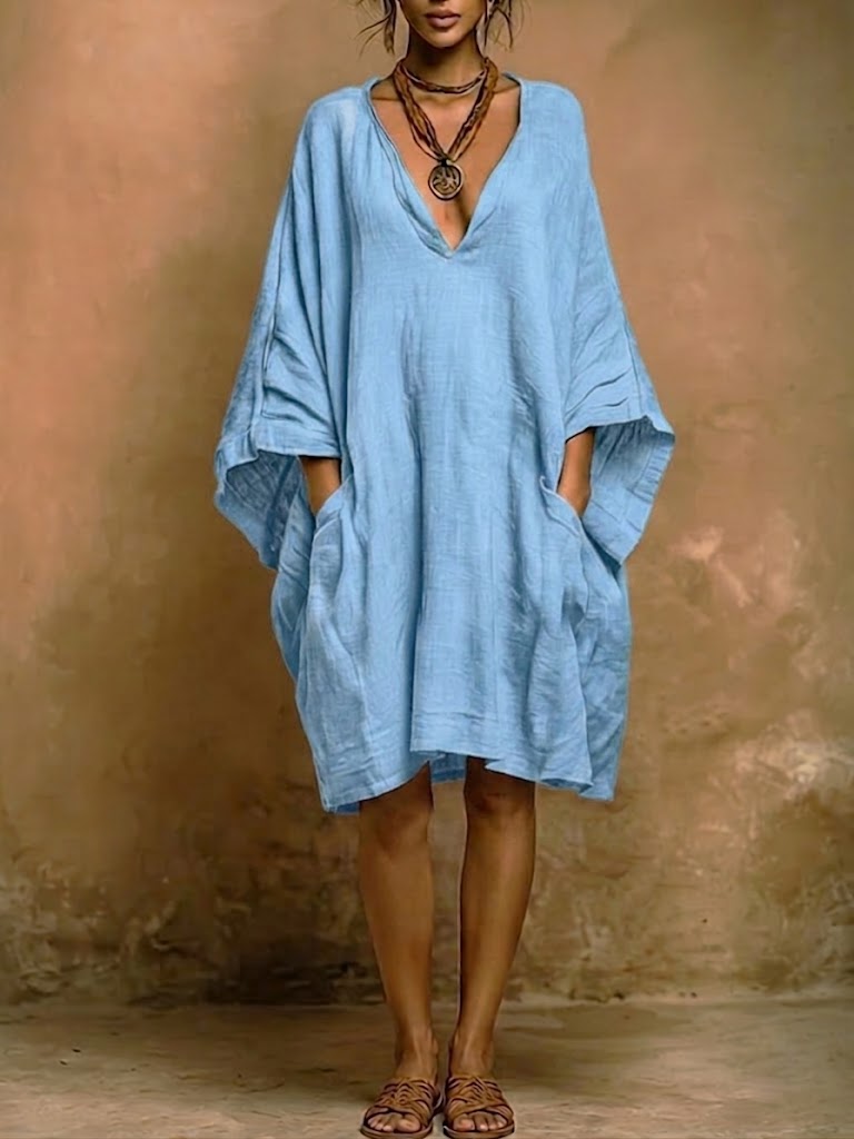 Valenne - Loose Fit V Neck Midi Dress - Green