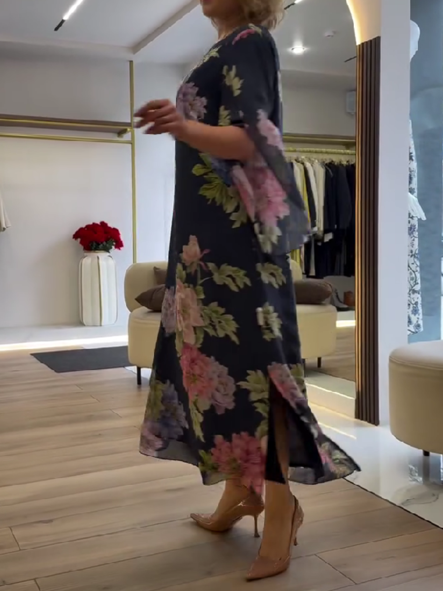 Halle - Floral Loose Maxi Dress - Blue