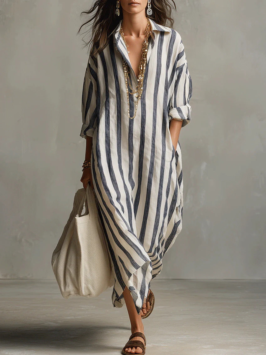 Velinna - Breezy Linen Maxi Dress - Blue