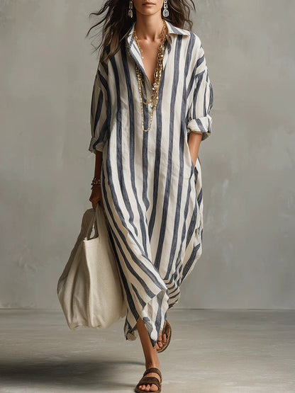 Velinna - Breezy Linen Maxi Dress - Blue
