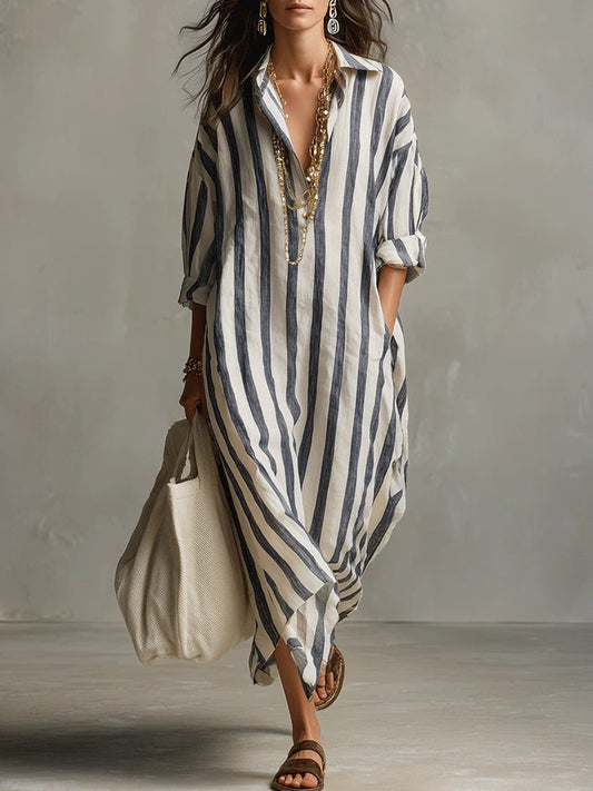 Xanthe - Breezy Linen Maxi Dress - Blue