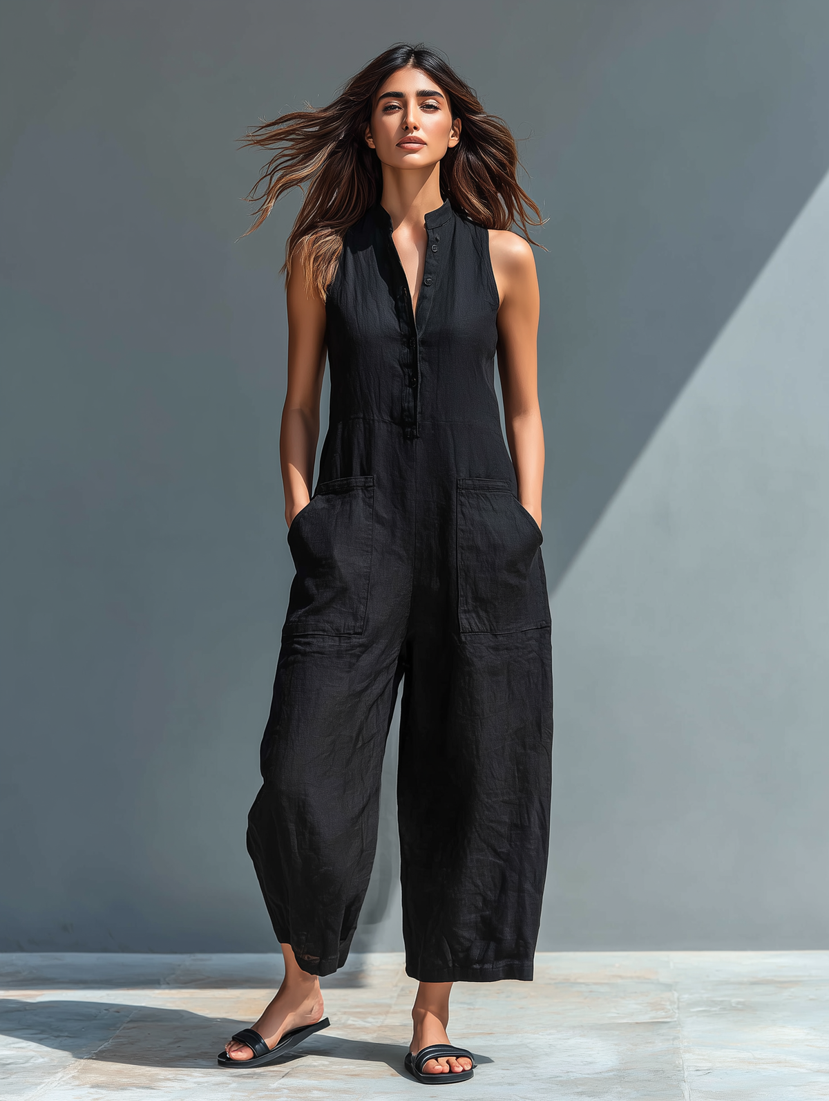 Vania - Breezy Linen Jumpsuit - Black