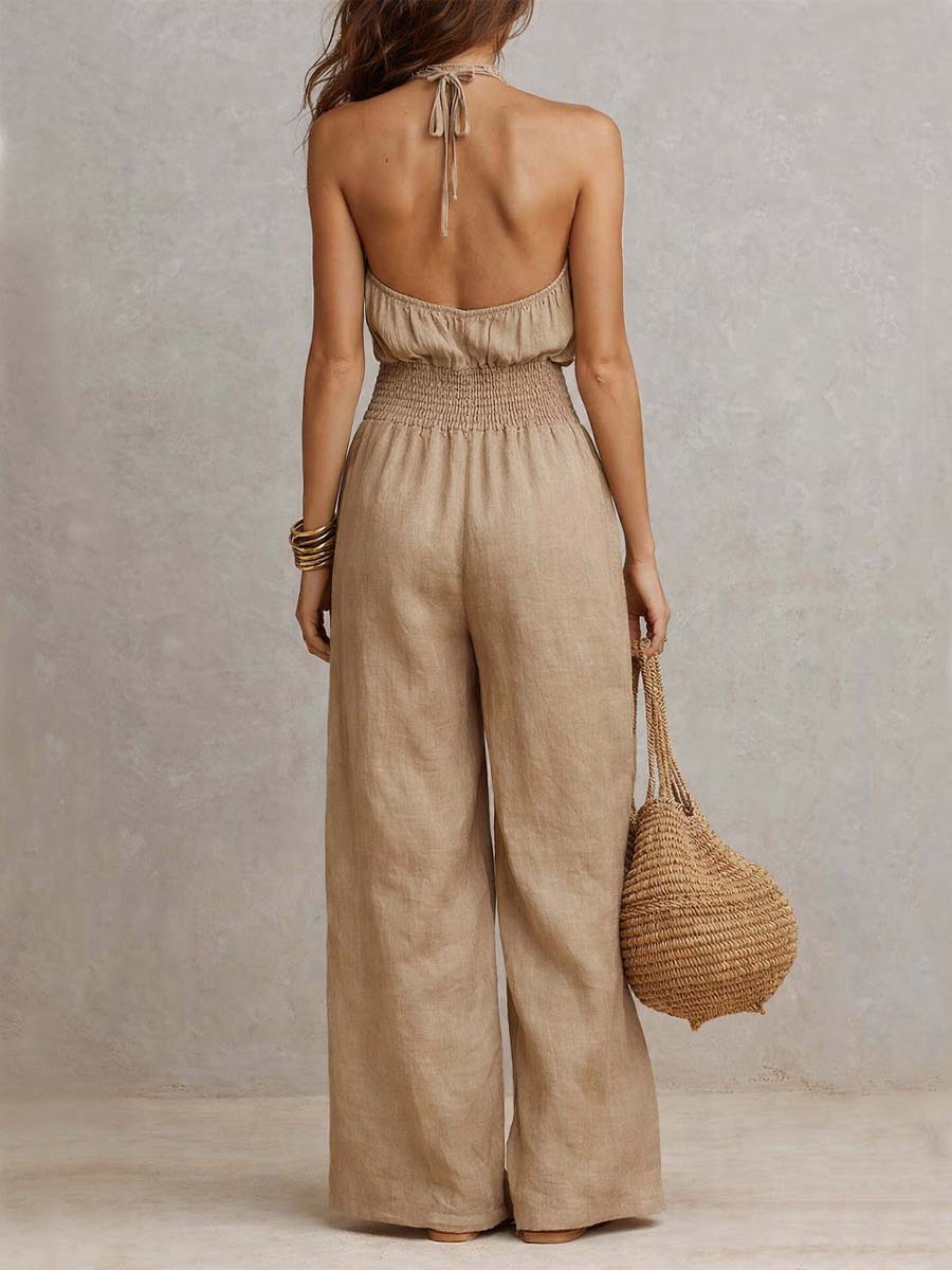 Elenie - Lightweight Halter-Neck Jumpsuit - White