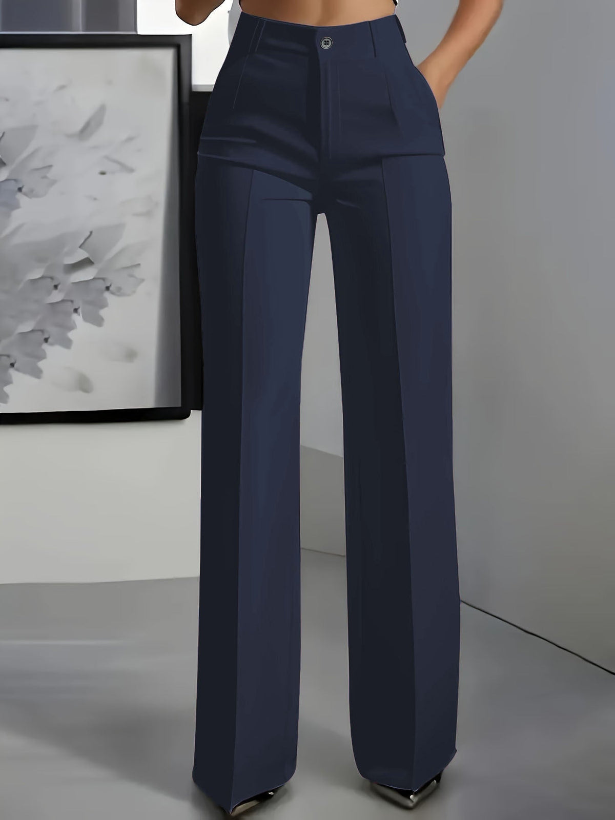 Orelisse - High Waisted Wide Leg Trousers - Dark blue