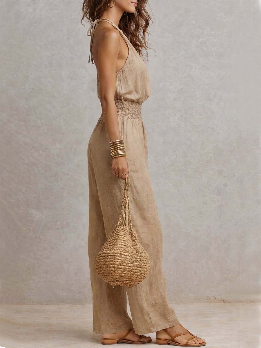 Elenie - Lightweight Halter-Neck Jumpsuit - White