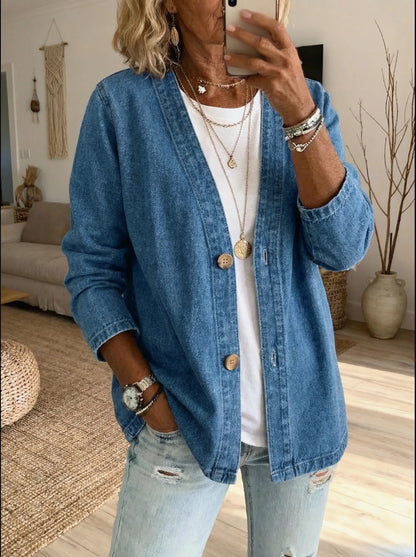 Dariah - Denim Button Coat - Light Blue
