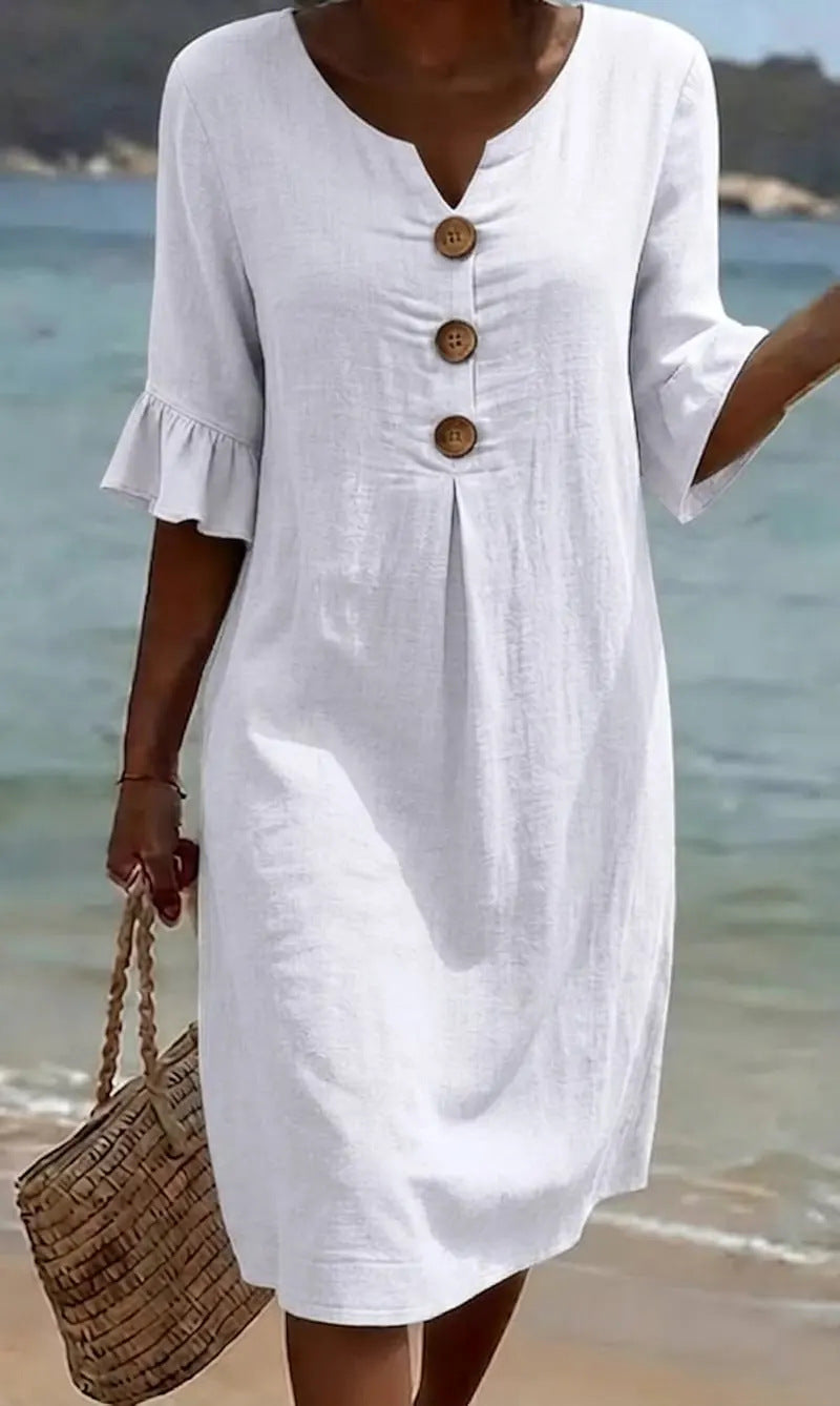 Jonquil - Button Front Casual Dress - White