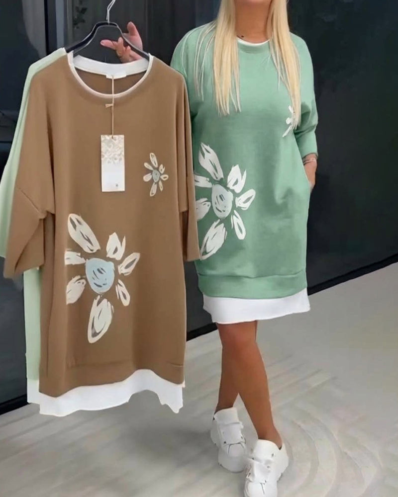 Helia - Soft-Touch Sweatshirt Dress - Khaki