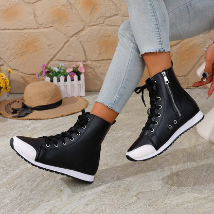 Deloriane - Casual Lace Up Ankle Boots - Black