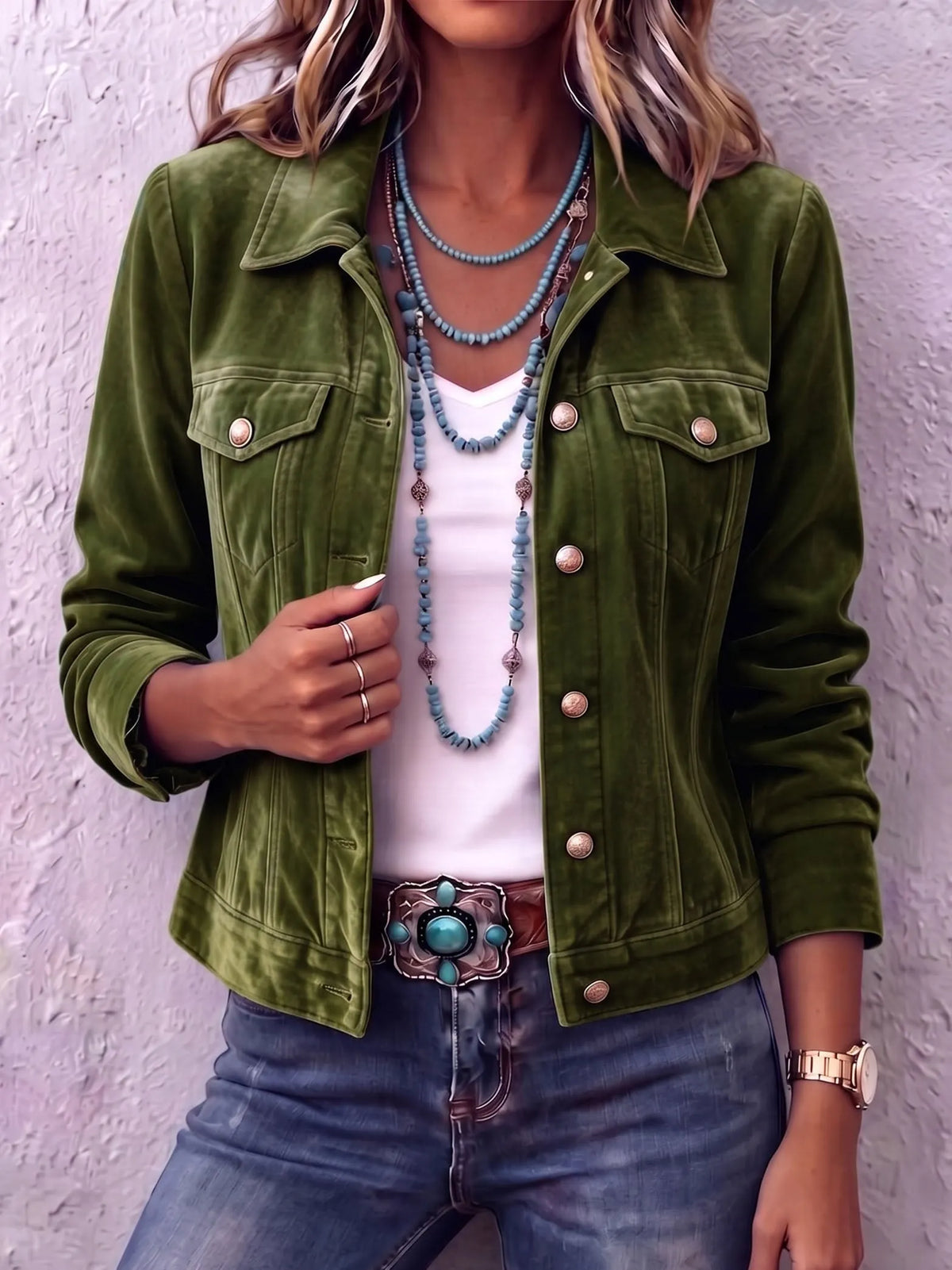 Amandria - Vintage Wash Button Jacket - Blue