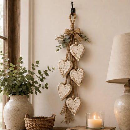 Alinora - Distressed Heart Tassel Wall Accent - Rustic Neutral