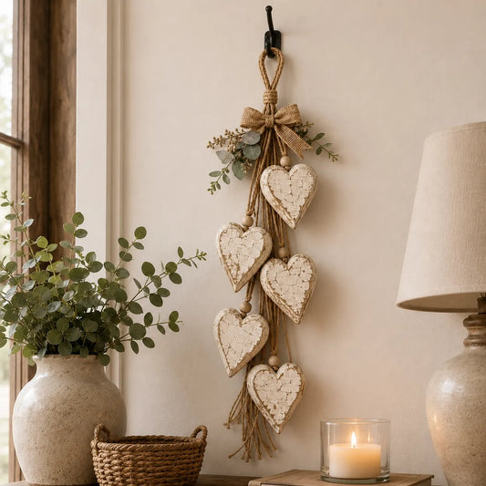 Alinora - Distressed Heart Tassel Wall Accent - Rustic Neutral
